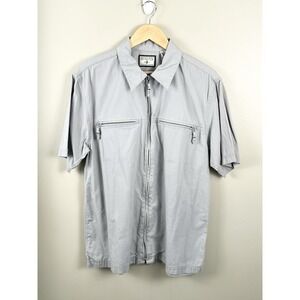 Bugle Boy Men's Sz M Vtg Zip Up Short Sleeve Shirt Gray‎ Camp Shirt Cotton